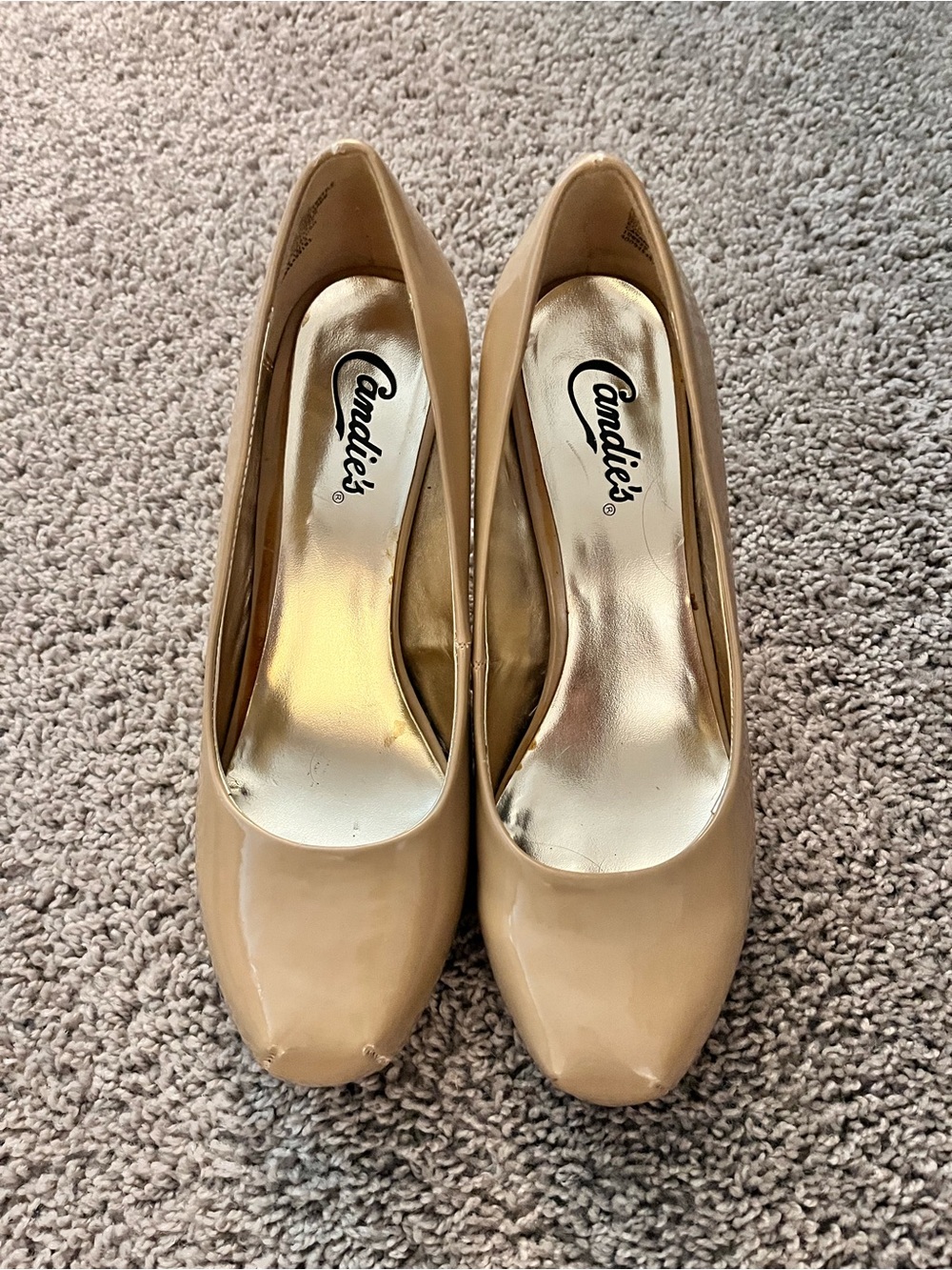 Candie's Nude Patent Rounded Toe Pumps